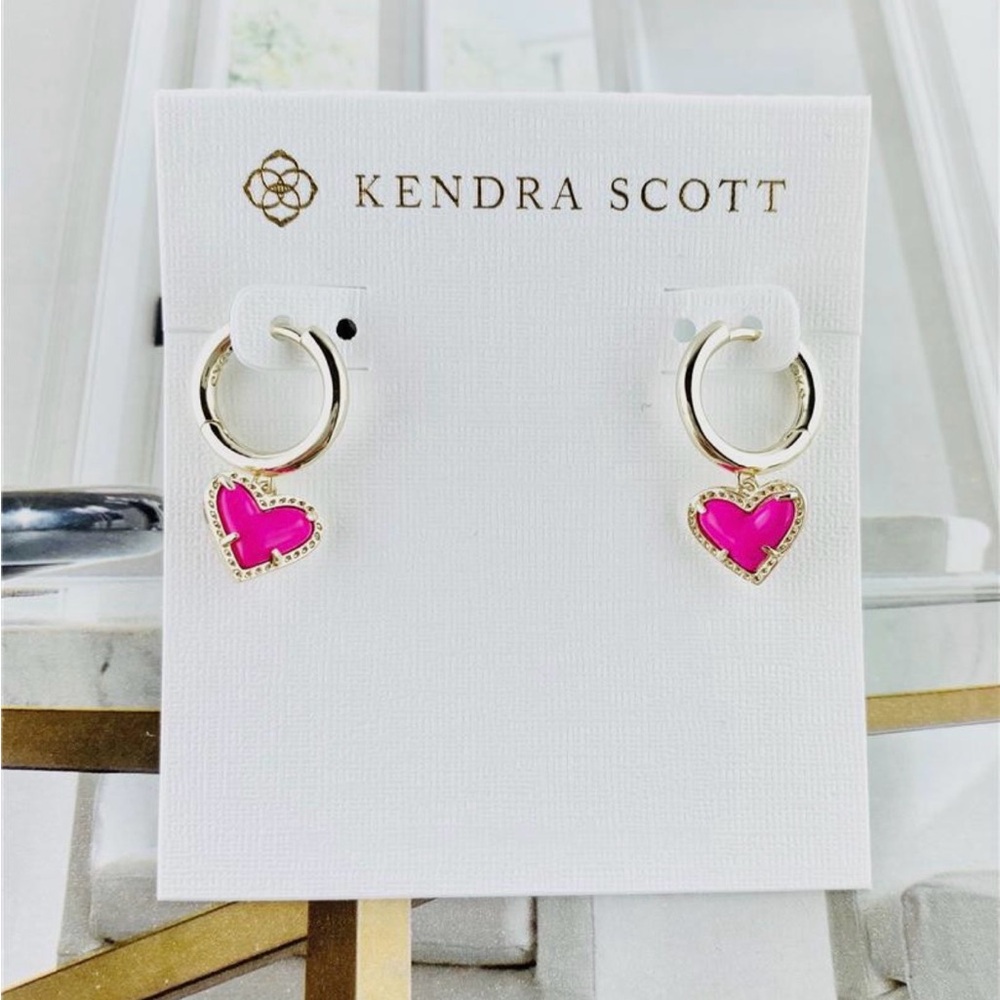 Kendra Scott Ari Heart Silver-tone Huggie Hoop Drop Earrings - New